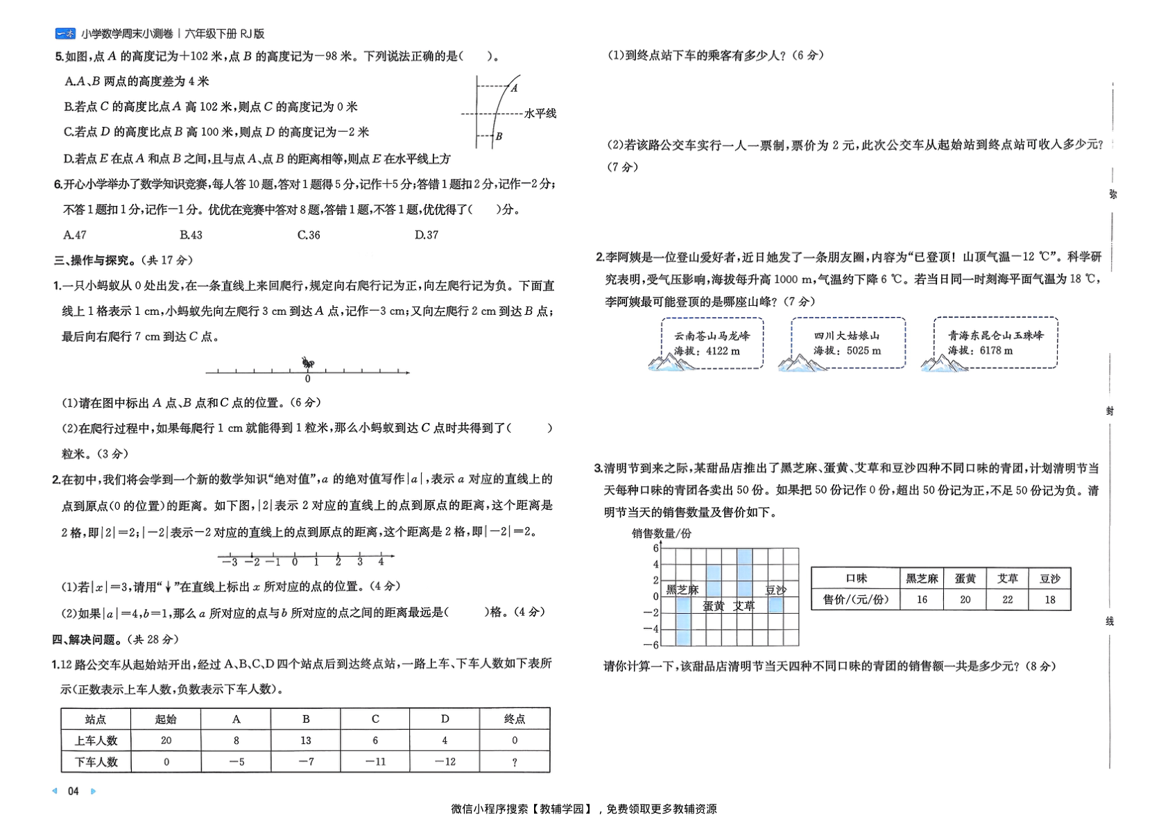 图片[5]-六年级下册（数学）一本周末小测卷【电子版 可打印 含答案】（人教版）2026春